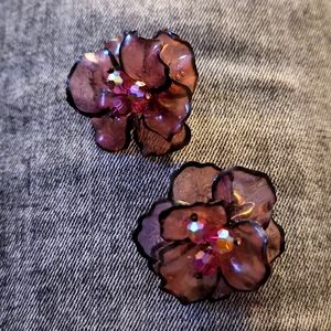 💙Vintage clip-on purple flower earrings